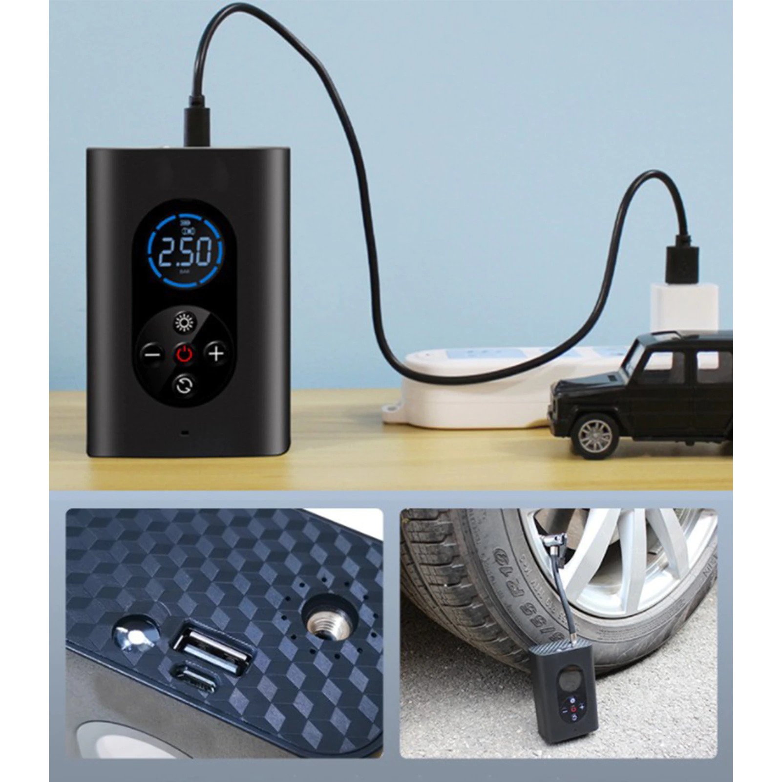 Ασύρματο Ηλεκτρικό Κομπρεσέρ Αέρα - Power Bank - Φακός 4 σε 1 150PSI με Ψηφιακή Οθόνη Φορητό - Smart Portable Wireless Air Pump - Power Bank - Light M8